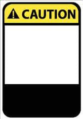 NMC - Accident Prevention Label, Header: CAUTION - Legend: CAUTION, English, Black, Yellow & White, 5" Long x 3" High, Sign Muscle Finish - Apex Tool & Supply