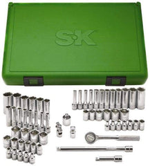 SK - 60 Piece 1/4" Drive Deep Well Socket Set - 6 Points, 1/8" to 5/8" (4mm to 16mm) Range, Inch/Metric Measurement Standard - Apex Tool & Supply