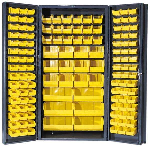 Quantum Storage - 132 Bin Storage Cabinet - Steel, 36" Wide x 24" Deep x 72" High, Gray - Apex Tool & Supply
