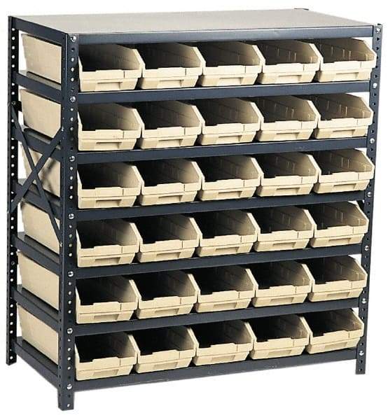 Quantum Storage - 2,100 Lb Capacity, 12" Deep x 36" Wide x 39" High, Steel Floor Rack - 1 Side, 72 Red Polyethylene/Polypropylene Bins - Apex Tool & Supply