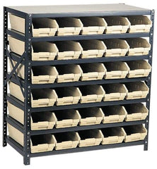 Quantum Storage - 2,100 Lb Capacity, 12" Deep x 36" Wide x 39" High, Steel Floor Rack - 1 Side, 72 Red Polyethylene/Polypropylene Bins - Apex Tool & Supply