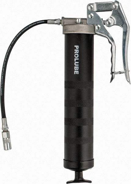 PRO-LUBE - 5,000 Max psi, Flexible Pistol Grease Gun - 14 oz (Cartridge) Capacity, 1/8 Thread Outlet, 40 Strokes per 0.07 oz, Bulk, Cartridge & Suction Fill, Includes 4 Jaw Coupler with Ball Check - Apex Tool & Supply