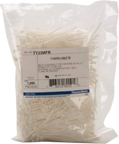 Thomas & Betts - 3.62" Long White Nylon Standard Cable Tie - 18 Lb Tensile Strength, 0.77mm Thick, 6" Max Bundle Diam - Apex Tool & Supply