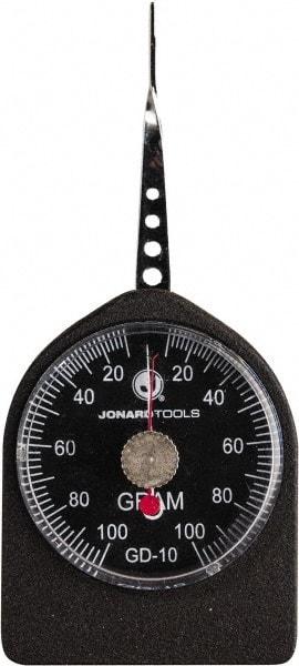 Jonard Tools - 0.05 Lb. Capacity, Mechanical Tension and Compression Force Gage - 2 gf Resolution, Aluminum Housing - Apex Tool & Supply