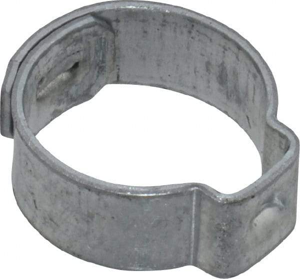 Oetiker - 12.6 to 14.5mm, Zinc-Plated 1-Ear Clamp - 9/16" Noml Size, 6mm Inner Width, 7mm Wide x 0.75mm Thick, Carbon Steel - Apex Tool & Supply