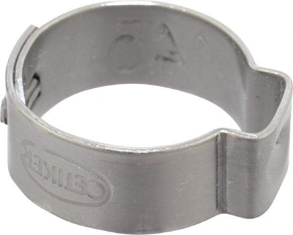 Oetiker - 12.6 to 14.5mm, 1-Ear Clamp - 9/16" Noml Size, 6mm Inner Width, 7mm Wide x 0.6mm Thick, Stainless Steel - Apex Tool & Supply