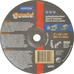 Norton - 24 Grit, 9" Wheel Diam, 1/8" Wheel Thickness, 7/8" Arbor Hole, Type 27 Depressed Center Wheel - Aluminum Oxide, 6,600 Max RPM, Compatible with Angle Grinder - Apex Tool & Supply