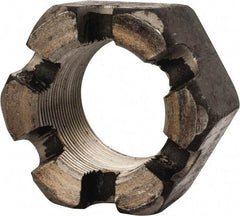 Value Collection - 2-12 UNF Grade 2 Steel Slotted Locknut - 3" Width Across Flats, 1-23/32" High, Uncoated - Apex Tool & Supply