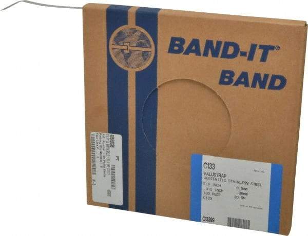 Made in USA - Grade 200 to 300, Stainless Steel Banding Strap Roll - 3/8" Wide x 0.015" Thick - Apex Tool & Supply