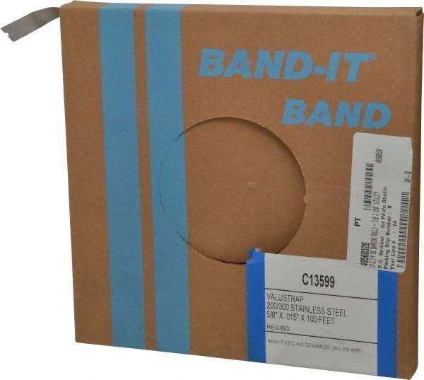 Made in USA - Grade 200 to 300, Stainless Steel Banding Strap Roll - 5/8" Wide x 0.015" Thick - Apex Tool & Supply