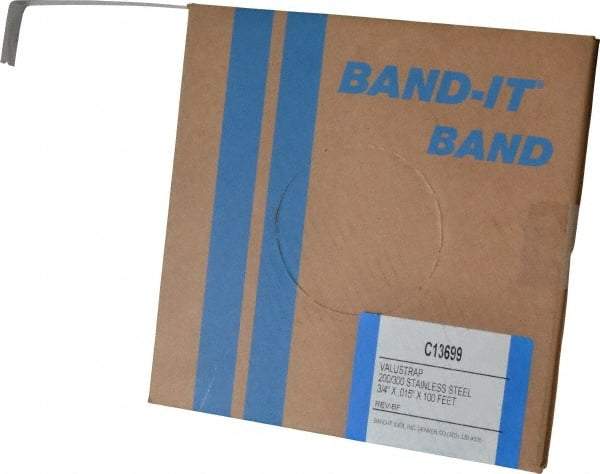 Made in USA - Grade 200 to 300, Stainless Steel Banding Strap Roll - 3/4" Wide x 0.015" Thick - Apex Tool & Supply