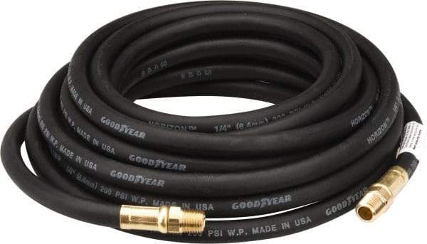 Continental ContiTech - 1/4" ID x 1/2" OD 25' Long Multipurpose Air Hose - MNPT x MNPT Ends, 200 Working psi, -40 to 190°F, 1/4" Fitting, Black - Apex Tool & Supply