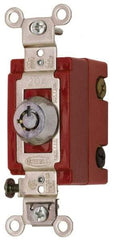 Hubbell Wiring Device-Kellems - 120 to 277 VAC, 20 Amp at 125 Volt, 23 Amp at 250 Volt, DPDT, 6 Tumbler Barrel Key Switch - Clip and Screw Terminal, 7/8 Inch Mount Hole Diameter, On-Off Sequence - Apex Tool & Supply