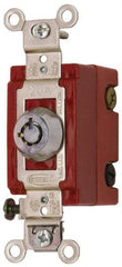 Hubbell Wiring Device-Kellems - 120 to 277 VAC, 20 Amp at 125 Volt, 22 Amp at 250 Volt, SPDT, 6 Tumbler Barrel Key Switch - Clip and Screw Terminal, 7/8 Inch Mount Hole Diameter, On-Off Sequence - Apex Tool & Supply