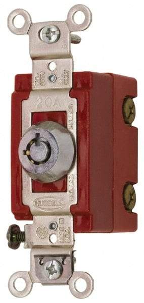 Hubbell Wiring Device-Kellems - 120 to 277 VAC, 20 Amp at 125 Volt, 20 Amp at 250 Volt, SPST, 6 Tumbler Barrel Key Switch - Clip and Screw Terminal, 7/8 Inch Mount Hole Diameter, On-Off Sequence - Apex Tool & Supply