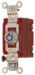 Hubbell Wiring Device-Kellems - 120 to 277 VAC, 20 Amp at 125 Volt, 20 Amp at 250 Volt, SPST, 6 Tumbler Barrel Key Switch - Clip and Screw Terminal, 7/8 Inch Mount Hole Diameter, On-Off Sequence - Apex Tool & Supply