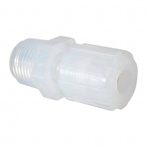 NewAge Industries - 3/8" Tube OD, PFA PTFE Plastic Compression Tube Male Elbow - 1/2 NPT Pipe, 500°F Max, 1/2 Thread - Apex Tool & Supply