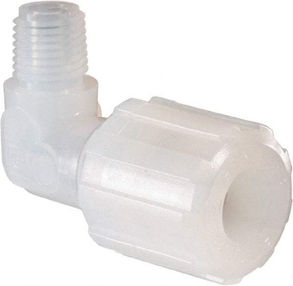 NewAge Industries - 1/2" Tube OD, PFA PTFE Plastic Compression Tube Male Elbow - 1/4 NPT Pipe, 500°F Max, 1/4 Thread - Apex Tool & Supply