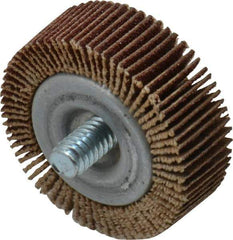 Merit Abrasives - 1-1/2" Diam x 1/2" Face Width, Medium Aluminum Oxide Coated Mounted Flap Wheel - 1/4-20 Threaded Mount, 80 Grit, 25,000 Max RPM - Apex Tool & Supply