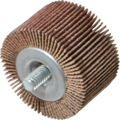 Merit Abrasives - 1-1/2" Diam x 1" Face Width, Medium Aluminum Oxide Coated Mounted Flap Wheel - 1/4-20 Threaded Mount, 80 Grit, 25,000 Max RPM - Apex Tool & Supply