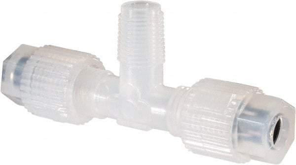 NewAge Industries - 1/4" Tube OD, PFA PTFE Plastic Compression Tube Male Branch Tee - 1/8 NPT Pipe, 500°F Max, 1/8 Thread - Apex Tool & Supply