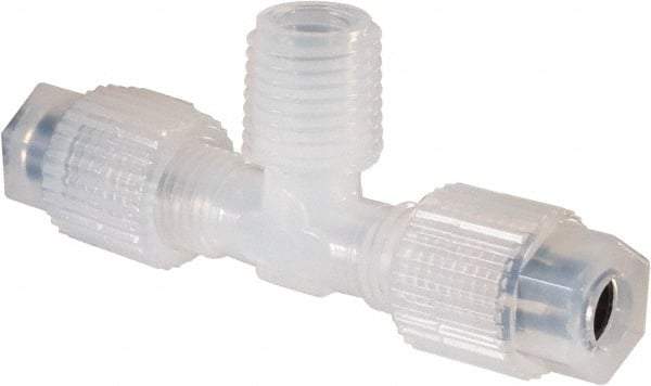 NewAge Industries - 1/4" Tube OD, PFA PTFE Plastic Compression Tube Male Branch Tee - 1/4 NPT Pipe, 500°F Max, 1/4 Thread - Apex Tool & Supply