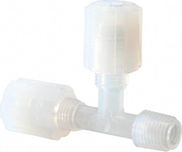 NewAge Industries - 1/4" Tube OD, PFA PTFE Plastic Compression Tube Male Run Tee - 1/4 NPT Pipe, 500°F Max, 1/4 Thread - Apex Tool & Supply