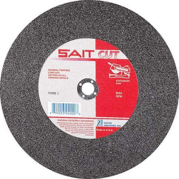 Sait - 10" 36 Grit Aluminum Oxide Cutoff Wheel - 1/8" Thick, 5/8" Arbor, 6,100 Max RPM, Use with Stationary Tools - Apex Tool & Supply