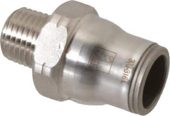 Legris - 1/2" Outside Diam, 1/4 NPT, Stainless Steel Push-to-Connect Male Connector - 435 Max psi, Tube to Male NPT Connection, FKM O-Ring - Apex Tool & Supply