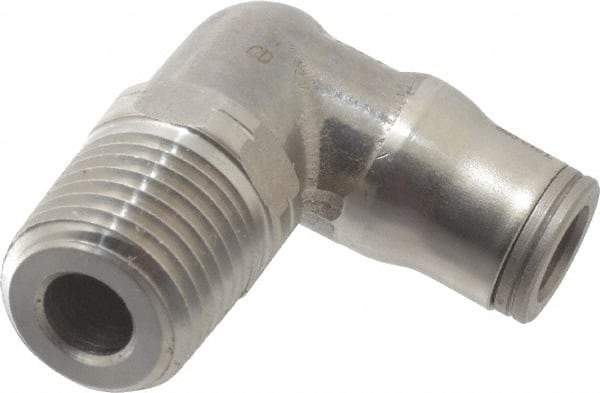 Legris - 1/4" Outside Diam, 1/4 NPT, Stainless Steel Push-to-Connect Male Elbow - 290 Max psi, Tube to Male NPT Connection, FKM O-Ring - Apex Tool & Supply