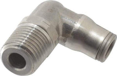 Legris - 1/4" Outside Diam, 1/4 NPT, Stainless Steel Push-to-Connect Male Elbow - 290 Max psi, Tube to Male NPT Connection, FKM O-Ring - Apex Tool & Supply