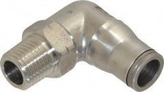 Legris - 3/8" Outside Diam, 1/4 NPT, Stainless Steel Push-to-Connect Male Elbow - 435 Max psi, Tube to Male NPT Connection, FKM O-Ring - Apex Tool & Supply