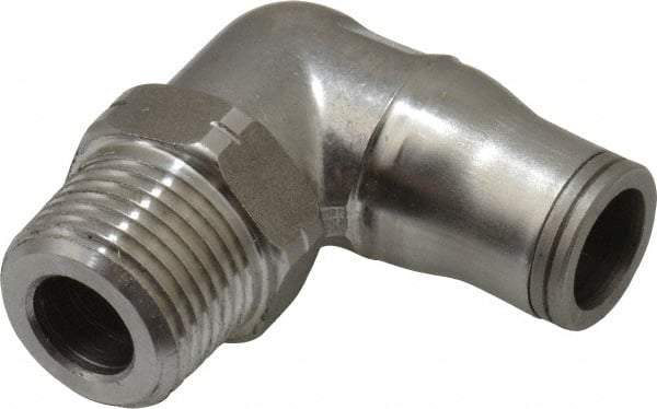 Legris - 3/8" Outside Diam, 3/8 NPT, Stainless Steel Push-to-Connect Male Elbow - 435 Max psi, Tube to Male NPT Connection, FKM O-Ring - Apex Tool & Supply