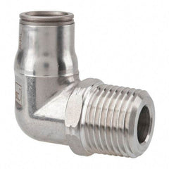 Legris - 1/2" Outside Diam, 1/2 NPT, Stainless Steel Push-to-Connect Male Elbow - 435 Max psi, Tube to Male NPT Connection, FKM O-Ring - Apex Tool & Supply