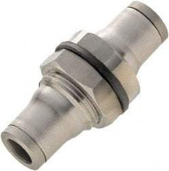 Legris - 5/16" Outside Diam, Stainless Steel Push-to-Connect Bulkhead Union - 435 Max psi, Tube to Tube Connection, FKM O-Ring - Apex Tool & Supply