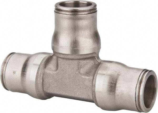 Legris - 1/2" Outside Diam, Stainless Steel Push-to-Connect Union Tee - 435 Max psi, Tube to Tube Connection, FKM O-Ring - Apex Tool & Supply
