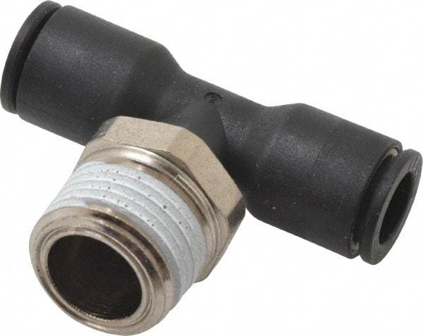 Legris - 5/16" OD, 3/8 NPT, Nylon/Nickel Plated Brass Push-to-Connect Male Branch Tee - 290 Max psi - Apex Tool & Supply