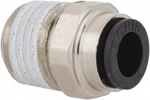 Legris - 1/4" Outside Diam, 1/4 NPT, Nickel Plated Brass Push-to-Connect Tube Male Connector - 290 Max psi - Apex Tool & Supply