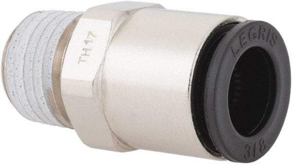 Legris - 3/8" Outside Diam, 1/4 NPT, Nickel Plated Brass Push-to-Connect Tube Male Connector - 290 Max psi - Apex Tool & Supply