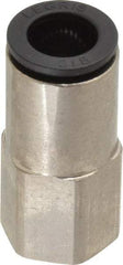 Legris - 3/8" Outside Diam, 1/4 NPT, Nickel Plated Brass Push-to-Connect Tube Female Connector - 290 Max psi - Apex Tool & Supply