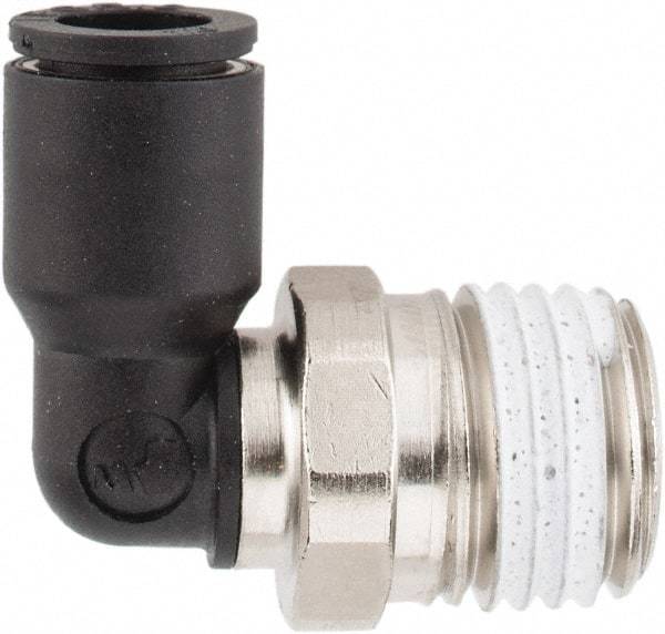Legris - 1/4" OD, 1/4 NPT, Nylon/Nickel Plated Brass Push-to-Connect Male Elbow - 290 Max psi - Apex Tool & Supply