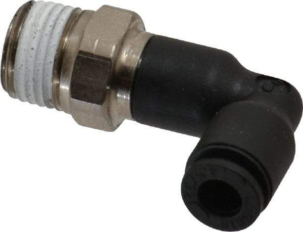 Legris - 5/32" OD, 1/8 NPT, Nylon/Nickel Plated Brass Push-to-Connect Extended Male Elbow - 290 Max psi - Apex Tool & Supply