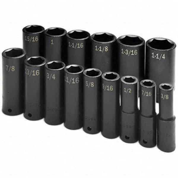 SK - 1/2" Drive Deep Impact Socket Set - 3/8 to 1-1/4", Inch Measurement Standard - Apex Tool & Supply
