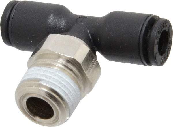 Legris - 5/32" OD, 1/8 NPT, Nylon/Nickel Plated Brass Push-to-Connect Male Branch Tee - 290 Max psi - Apex Tool & Supply