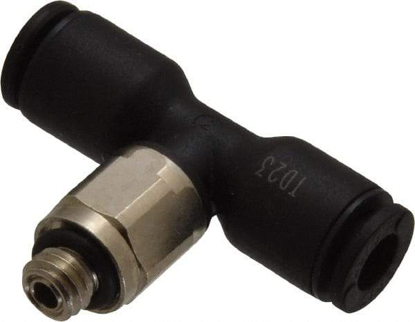 Legris - 5/32" OD, 10-32 UNF, Nylon/Nickel Plated Brass Push-to-Connect Male Branch Tee - 290 Max psi - Apex Tool & Supply