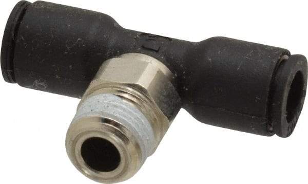 Legris - 1/4" OD, 1/8 NPT, Nylon/Nickel Plated Brass Push-to-Connect Male Branch Tee - 290 Max psi - Apex Tool & Supply