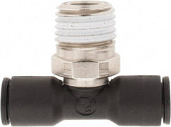 Legris - 1/4" OD, 1/4 NPT, Nylon/Nickel Plated Brass Push-to-Connect Male Branch Tee - 290 Max psi - Apex Tool & Supply