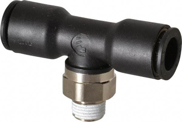 Legris - 3/8" OD, 1/8 NPT, Nylon/Nickel Plated Brass Push-to-Connect Male Branch Tee - 290 Max psi - Apex Tool & Supply