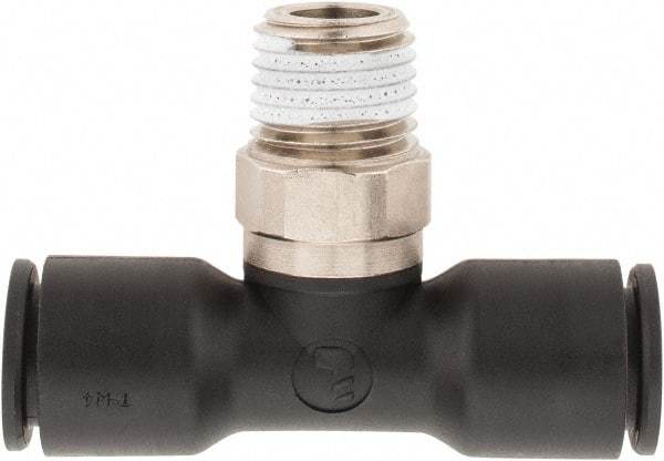 Legris - 3/8" OD, 1/4 NPT, Nylon/Nickel Plated Brass Push-to-Connect Male Branch Tee - 290 Max psi - Apex Tool & Supply