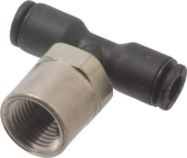 Legris - 5/32" OD, 1/8 NPT, Nylon/Nickel Plated Brass Push-to-Connect Female Branch Tee - 290 Max psi - Apex Tool & Supply